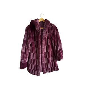 Dennis Basso NWOT XS-S Reversible H20 Resistant to Faux Fur Coat Burgundy Warm